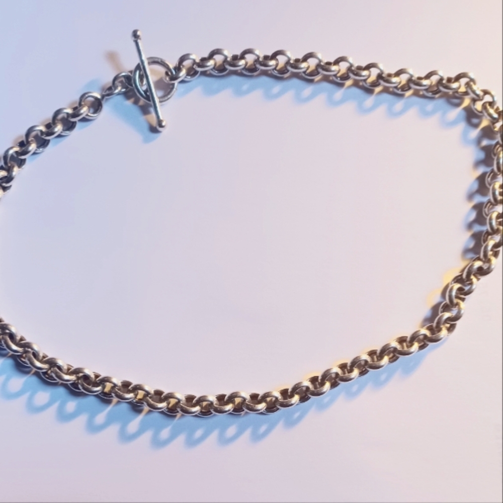 925 Sterling Silver Rolo Chain Toggle 8mm Necklace 17.50" Long